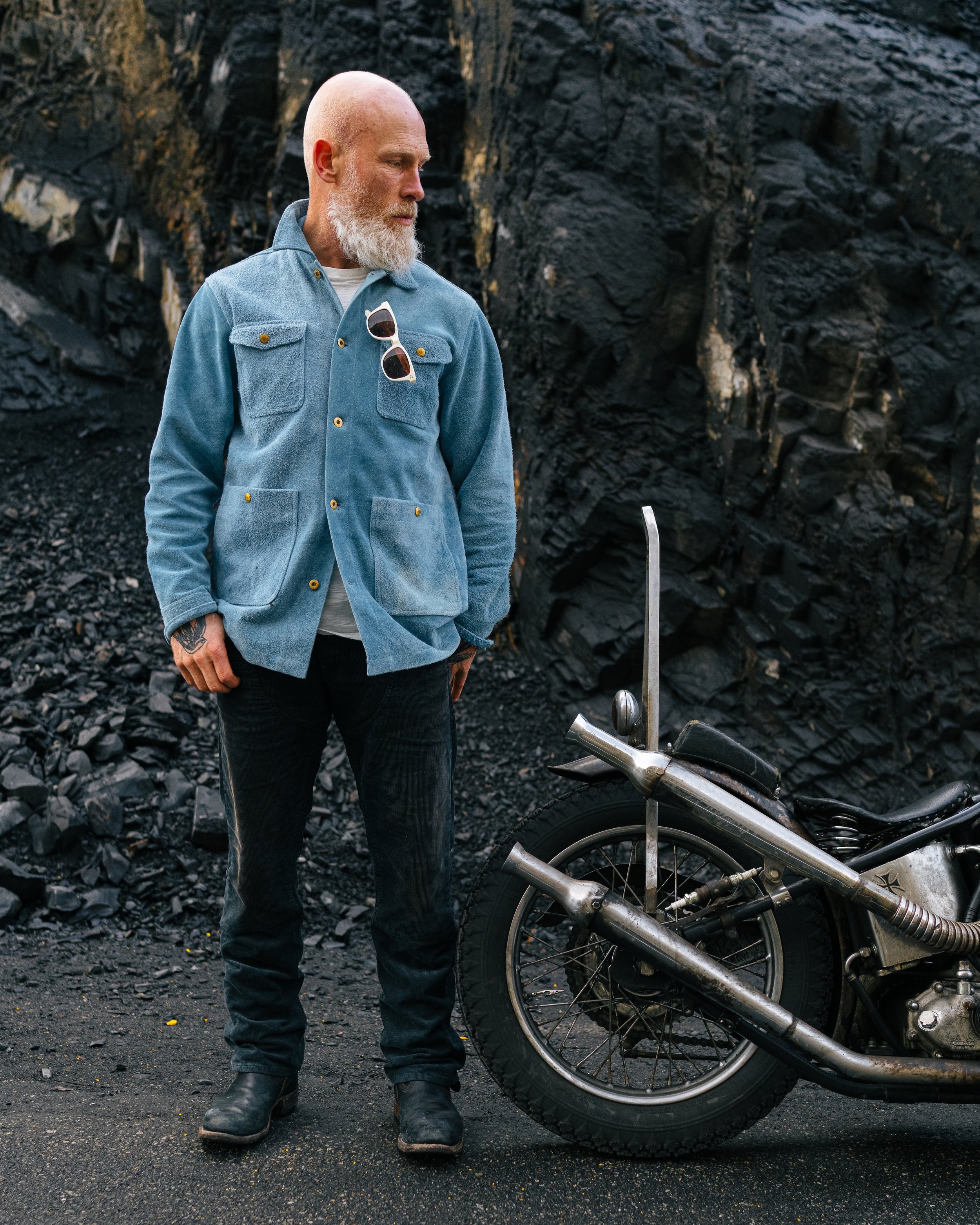 Indigo Leather Rough-Out Chore Coat | Black Bear Brand — Black